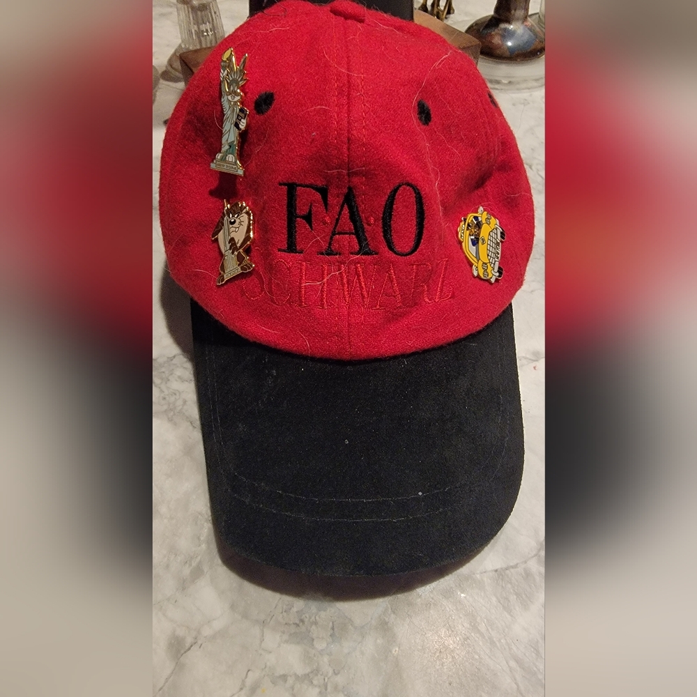 FAO Swartz vintage original baseball hat with FAO Swartz pine attached